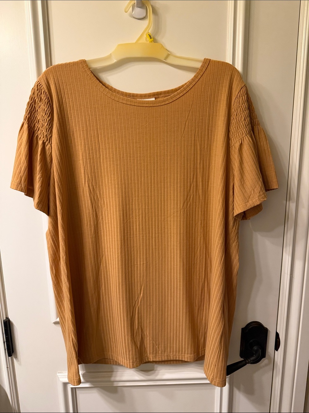 LuLaRoe Short-Sleeve Ribbed Stephanie Top in Camel/Tan